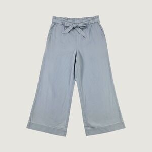 Dip Paperbag Waist Wide Leg Pants Women 12 Blue Casual Chambray Tie Belt